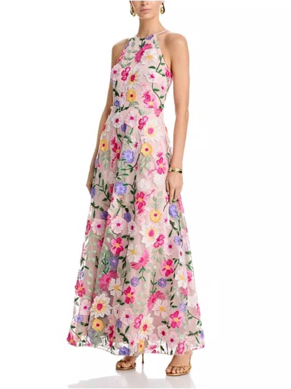 Eliza J Floral Embroidered Sleeveless Gown